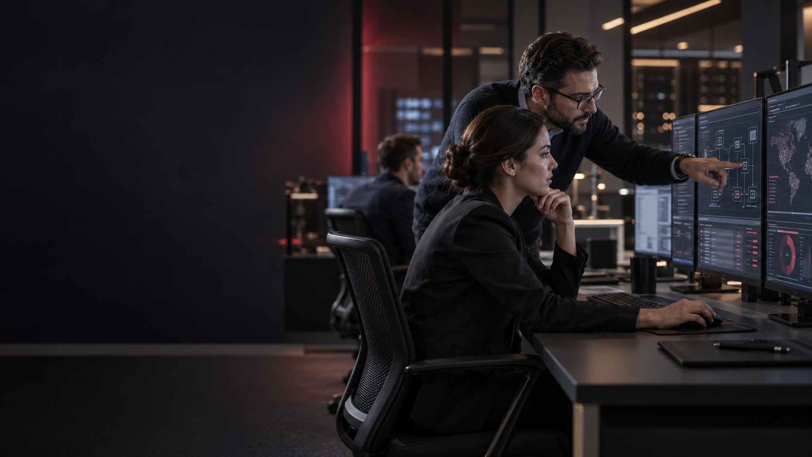 Information security professionals reviewing risk controls